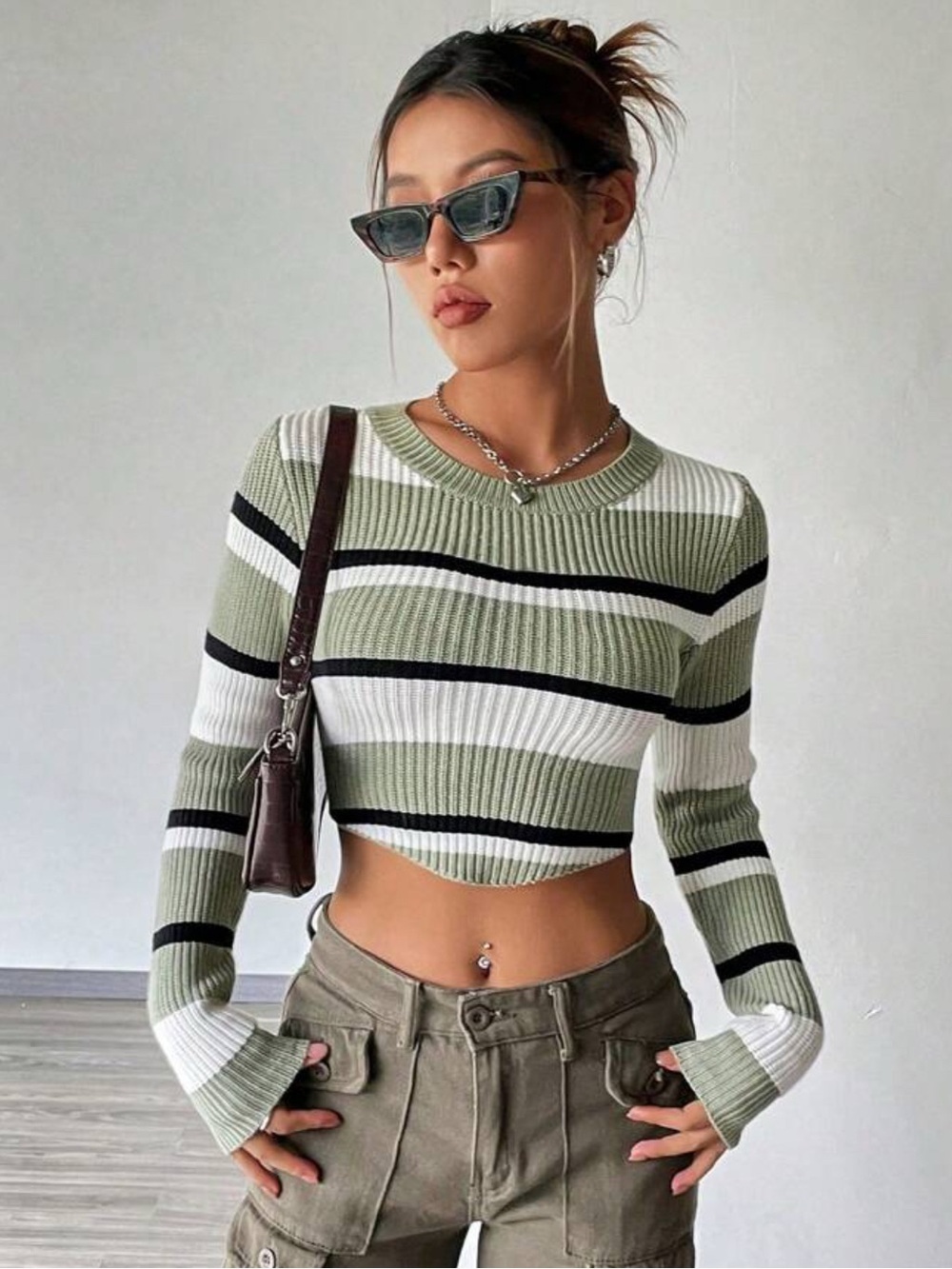 Striped Cropped Crew Sweater